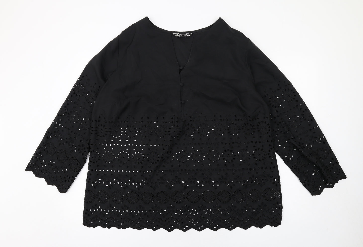 Joanna Hope Womens Black Geometric Polyester Basic Blouse Size 22 V-Neck