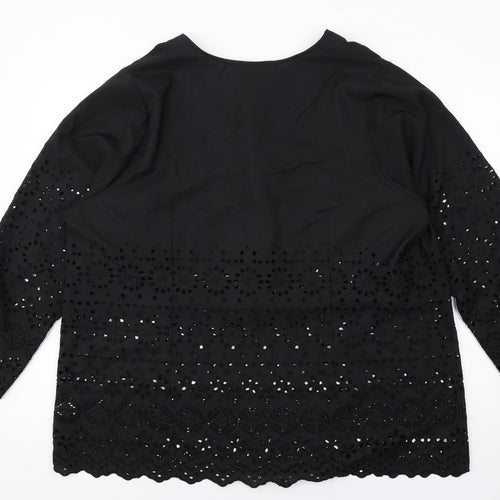 Joanna Hope Womens Black Geometric Polyester Basic Blouse Size 22 V-Neck
