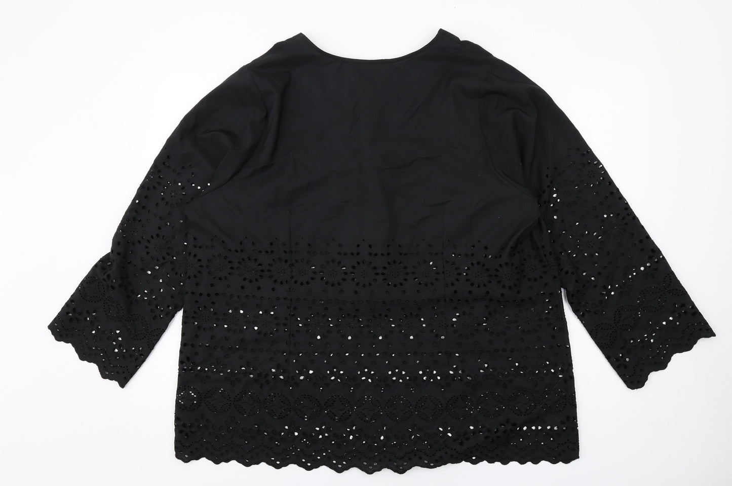 Joanna Hope Womens Black Geometric Polyester Basic Blouse Size 22 V-Neck