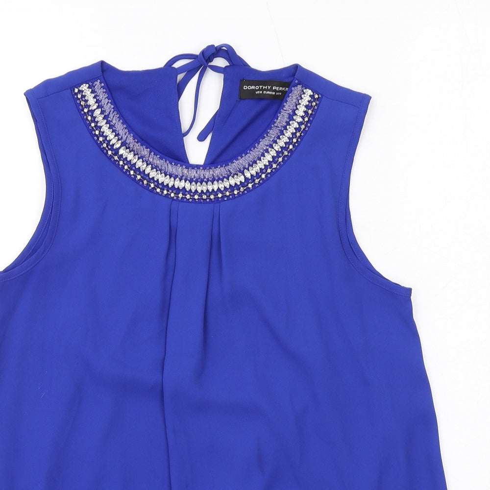 Dorothy Perkins Womens Blue Polyester Basic Blouse Size 10 Round Neck