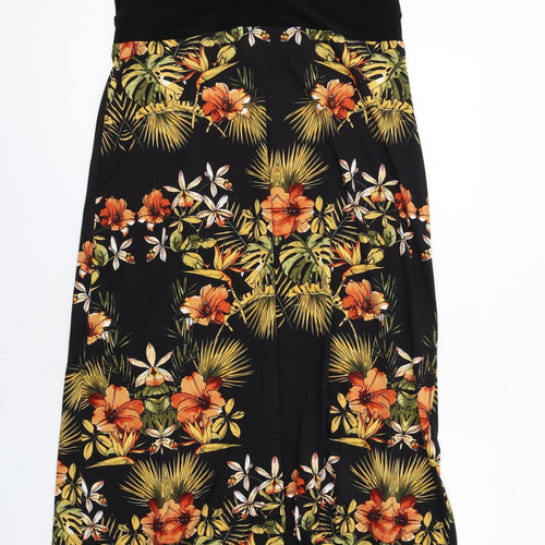 Cleo Womens Black Floral Polyester Tank Dress Size 14 Round Neck Pullover