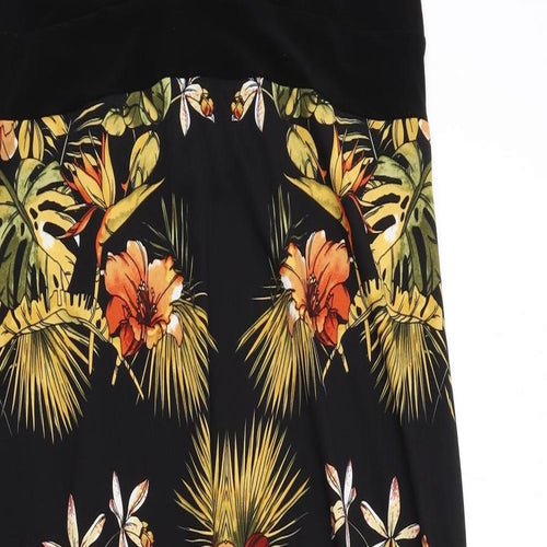 Cleo Womens Black Floral Polyester Tank Dress Size 14 Round Neck Pullover