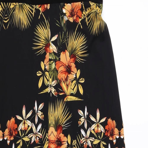 Cleo Womens Black Floral Polyester Tank Dress Size 14 Round Neck Pullover
