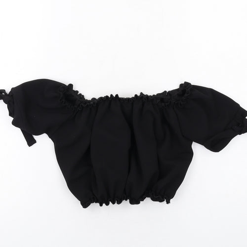 New Look Womens Black Polyester Cropped Blouse Size 6 Off the Shoulder