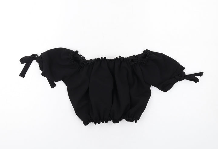 New Look Womens Black Polyester Cropped Blouse Size 6 Off the Shoulder
