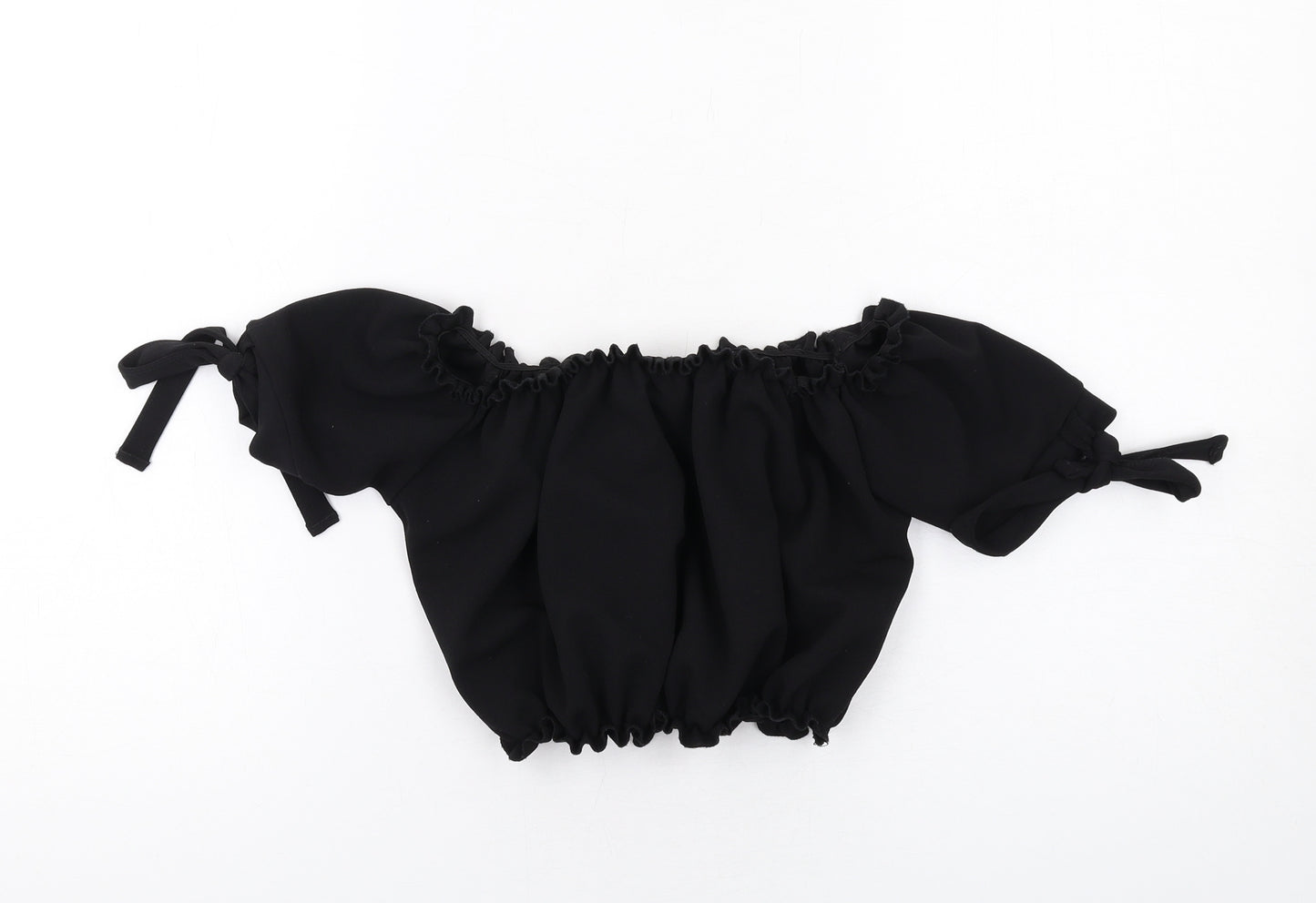 New Look Womens Black Polyester Cropped Blouse Size 6 Off the Shoulder