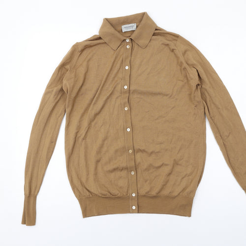 John Smedley Mens Brown Collared Wool Cardigan Jumper Size S Long Sleeve