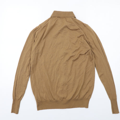 John Smedley Mens Brown Collared Wool Cardigan Jumper Size S Long Sleeve