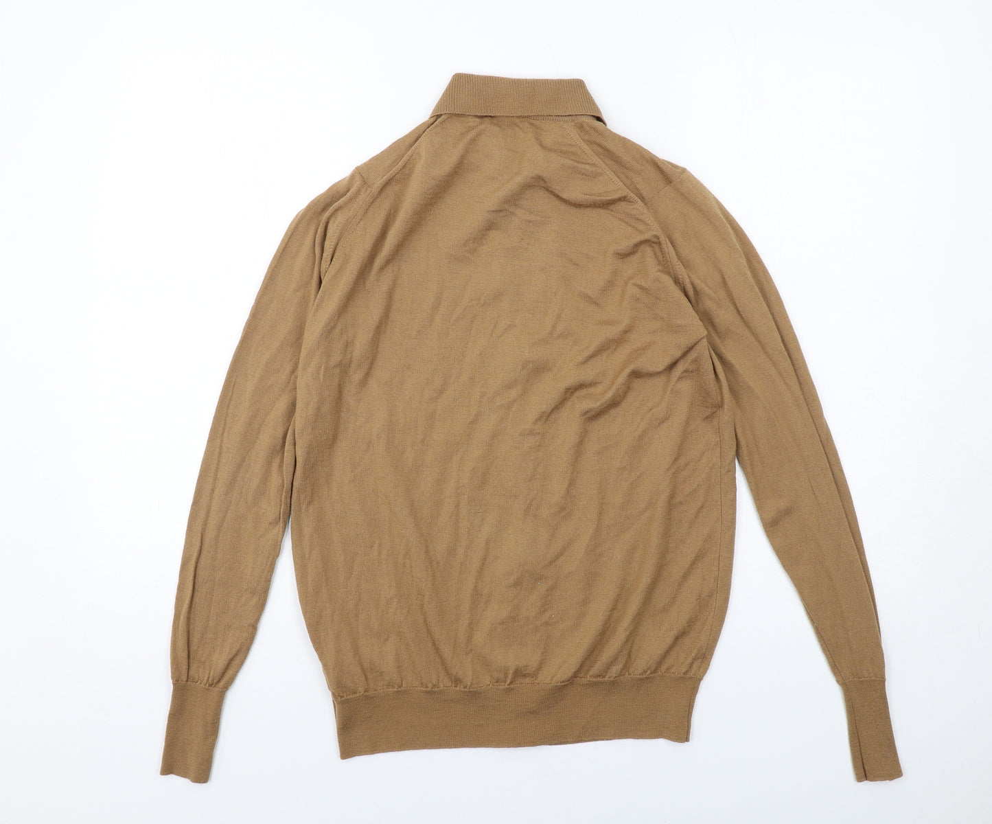 John Smedley Mens Brown Collared Wool Cardigan Jumper Size S Long Sleeve