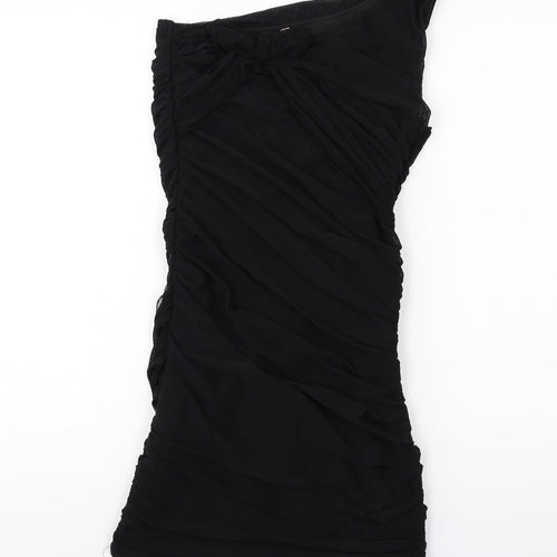 Sweewe Womens Black Polyester Bodycon Size M One Shoulder Zip - Asymmetric Neckline
