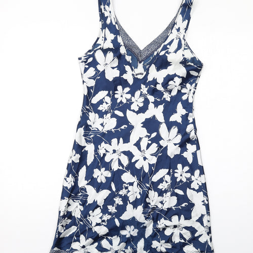 Per Una Womens Blue Floral Polyester Tank Dress Size 8 V-Neck Pullover