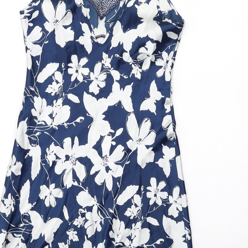 Per Una Womens Blue Floral Polyester Tank Dress Size 8 V-Neck Pullover