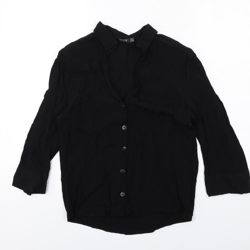 Bershka Womens Black Viscose Basic Button-Up Size S Collared