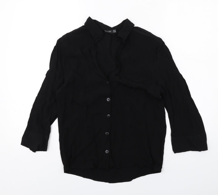 Bershka Womens Black Viscose Basic Button-Up Size S Collared