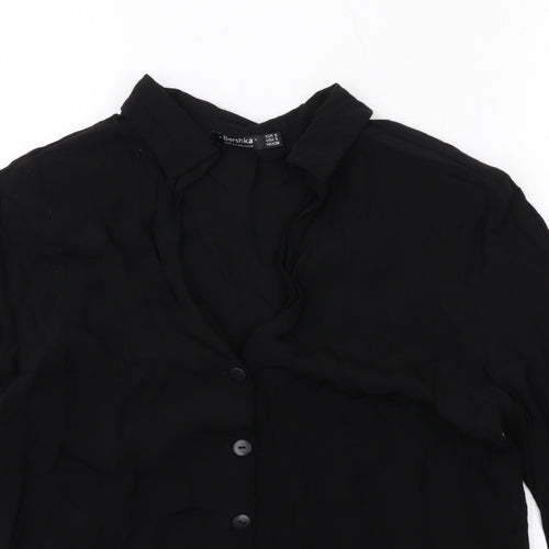 Bershka Womens Black Viscose Basic Button-Up Size S Collared