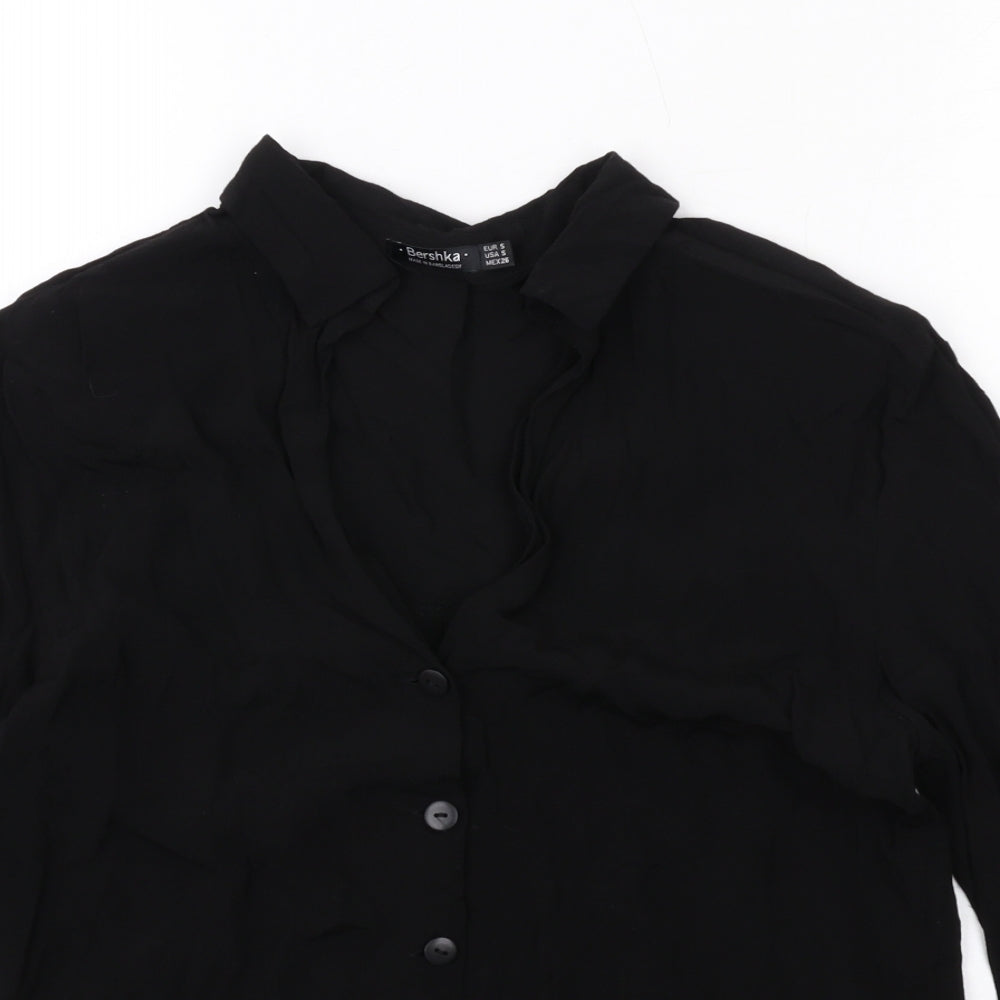 Bershka Womens Black Viscose Basic Button-Up Size S Collared
