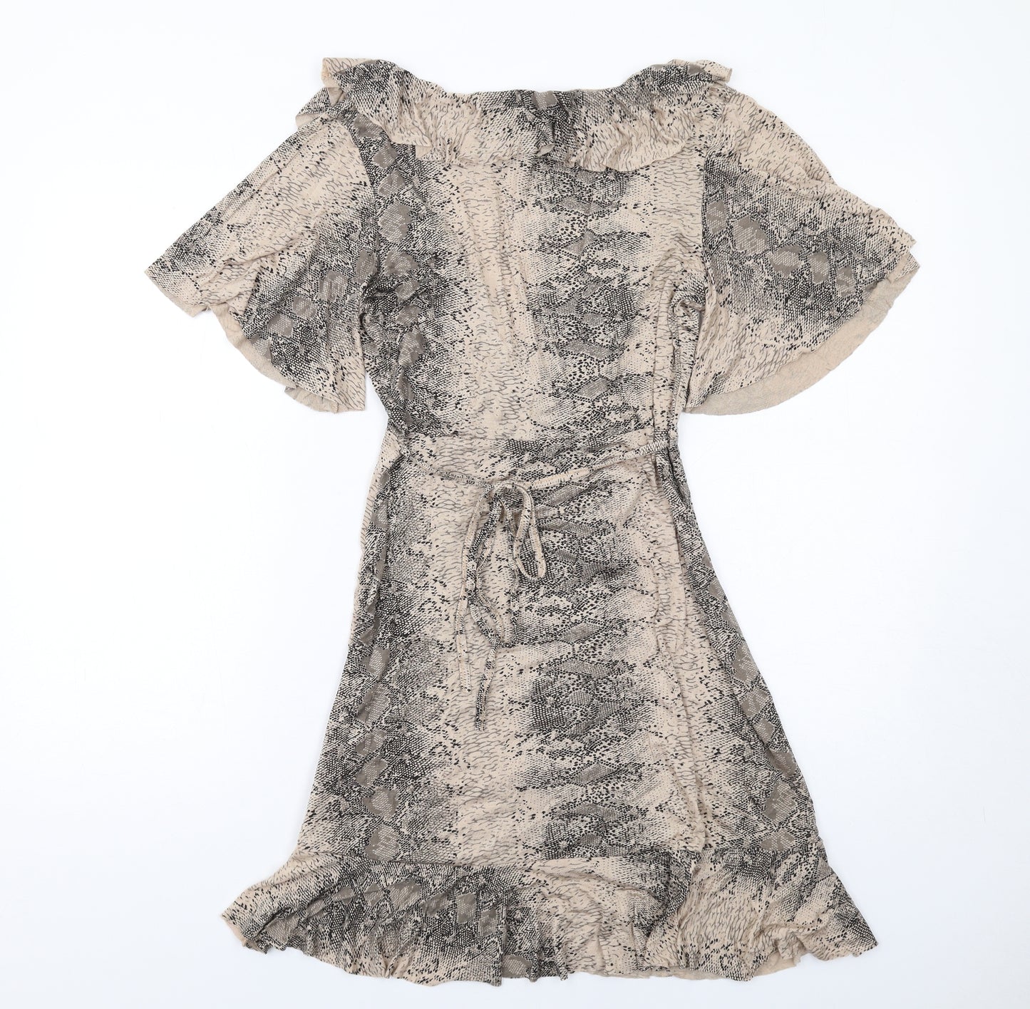 Boohoo Womens Beige Geometric Viscose A-Line Size 14 V-Neck Pullover