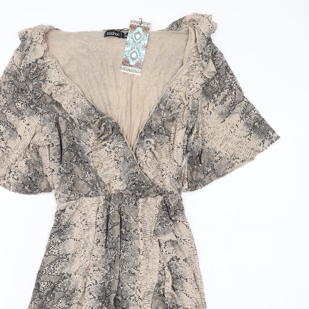 Boohoo Womens Beige Geometric Viscose A-Line Size 14 V-Neck Pullover