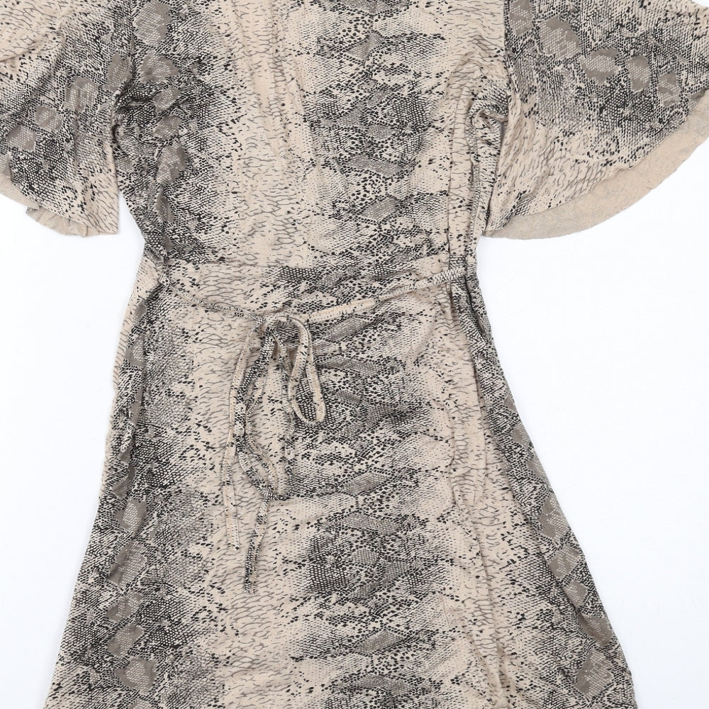 Boohoo Womens Beige Geometric Viscose A-Line Size 14 V-Neck Pullover