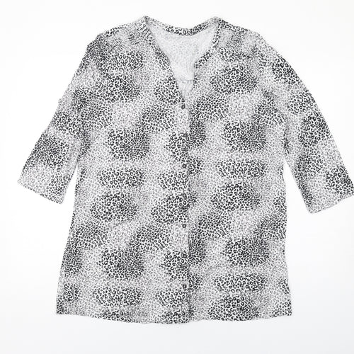 Bonmarché Womens White Animal Print Viscose Basic Button-Up Size 16 V-Neck