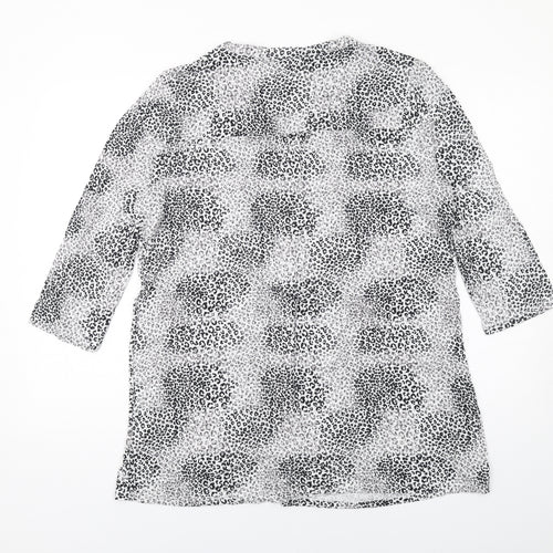 Bonmarché Womens White Animal Print Viscose Basic Button-Up Size 16 V-Neck