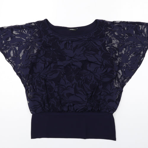 Roman Womens Blue Floral Polyester Basic Blouse Size 12 Round Neck