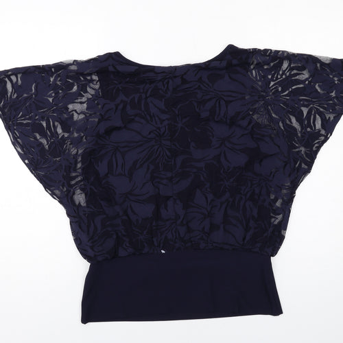 Roman Womens Blue Floral Polyester Basic Blouse Size 12 Round Neck