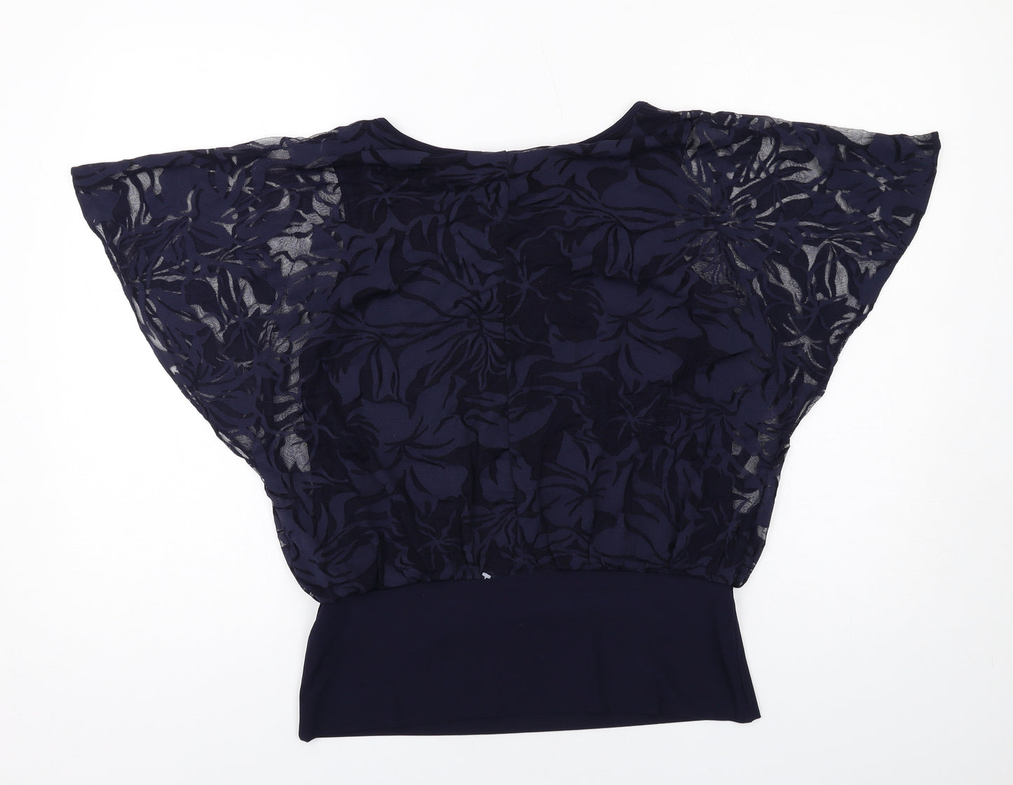 Roman Womens Blue Floral Polyester Basic Blouse Size 12 Round Neck