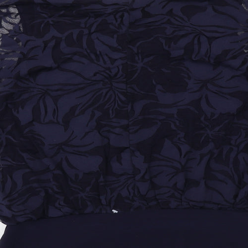 Roman Womens Blue Floral Polyester Basic Blouse Size 12 Round Neck