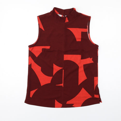 NEXT Womens Red Geometric Polyester Basic Tank Size 10 Mock Neck