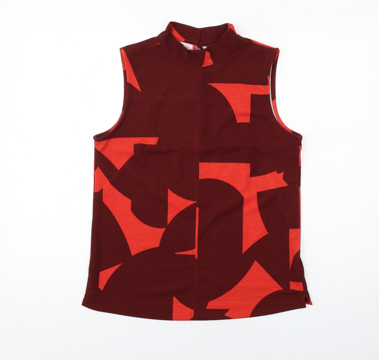 NEXT Womens Red Geometric Polyester Basic Tank Size 10 Mock Neck