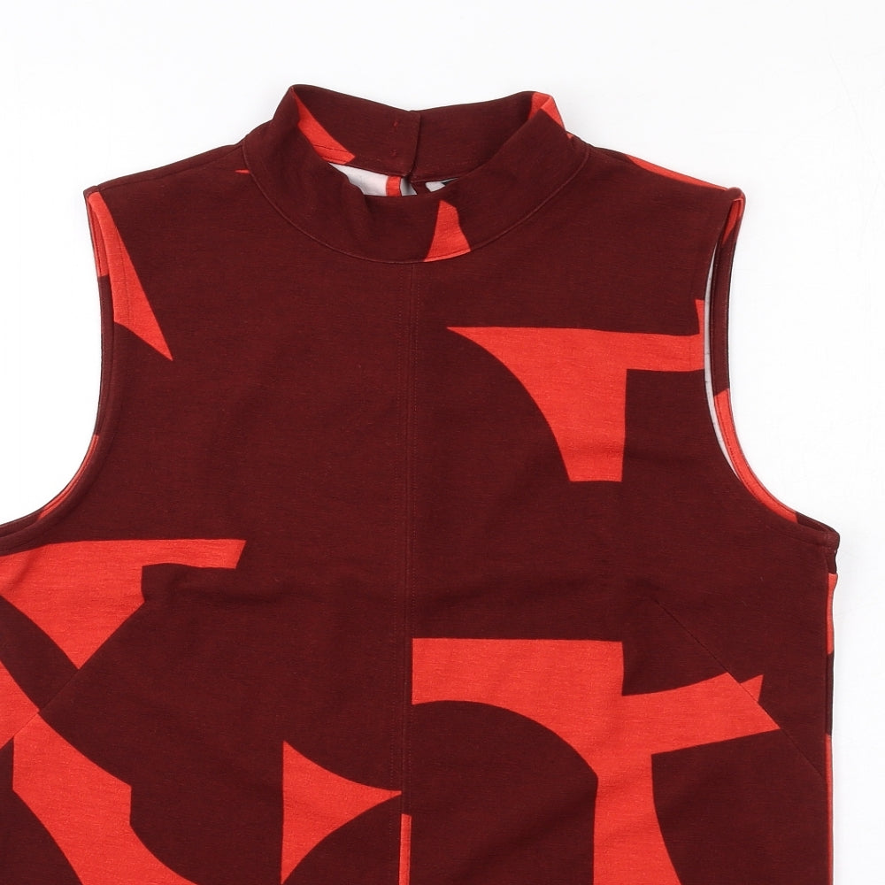 NEXT Womens Red Geometric Polyester Basic Tank Size 10 Mock Neck
