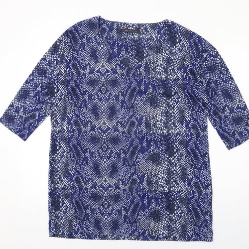 Marks and Spencer Womens Blue Animal Print Polyester Basic T-Shirt Size 18 V-Neck - Snakeskin Pattern