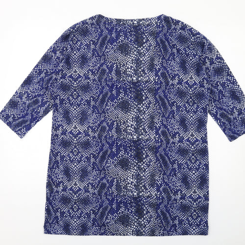 Marks and Spencer Womens Blue Animal Print Polyester Basic T-Shirt Size 18 V-Neck - Snakeskin Pattern