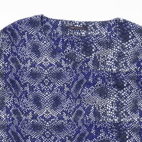Marks and Spencer Womens Blue Animal Print Polyester Basic T-Shirt Size 18 V-Neck - Snakeskin Pattern