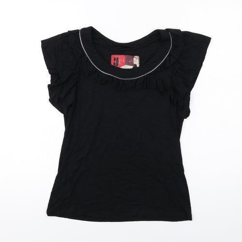 Betty Jackson Womens Black Viscose Basic T-Shirt Size 8 Round Neck