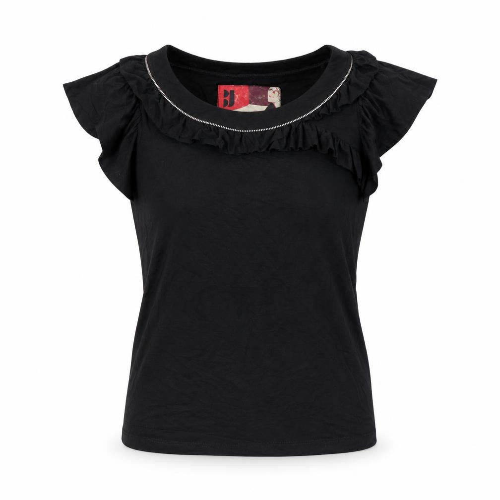 Front view of Betty Jackson women’s black viscose basic t-shirt, size UK 8, round neck