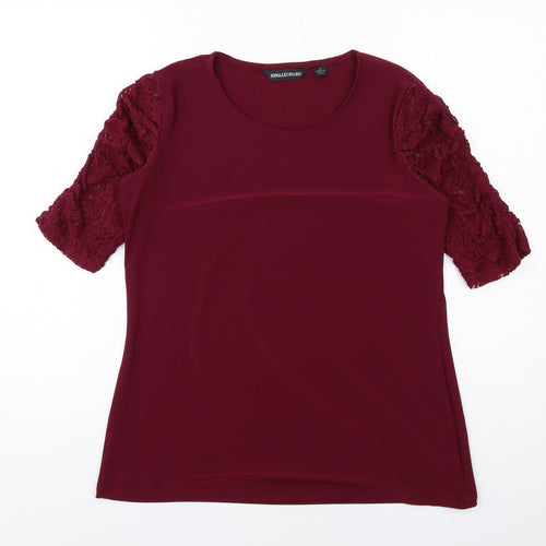 Nina Leonard Womens Red Polyester Basic Blouse Size M Round Neck
