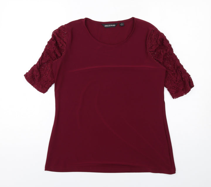 Nina Leonard Womens Red Polyester Basic Blouse Size M Round Neck