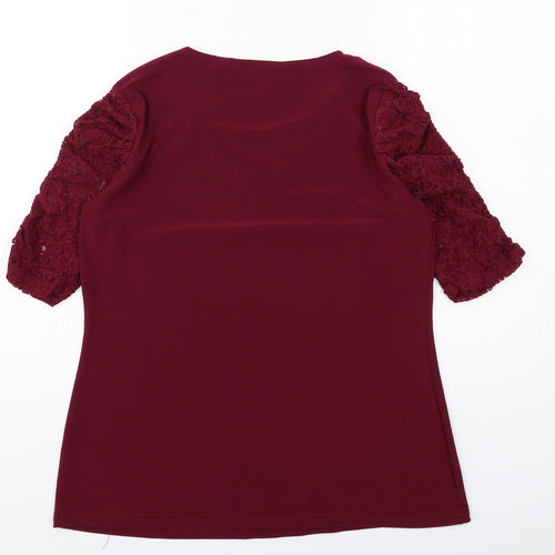 Nina Leonard Womens Red Polyester Basic Blouse Size M Round Neck