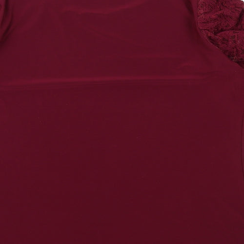 Nina Leonard Womens Red Polyester Basic Blouse Size M Round Neck