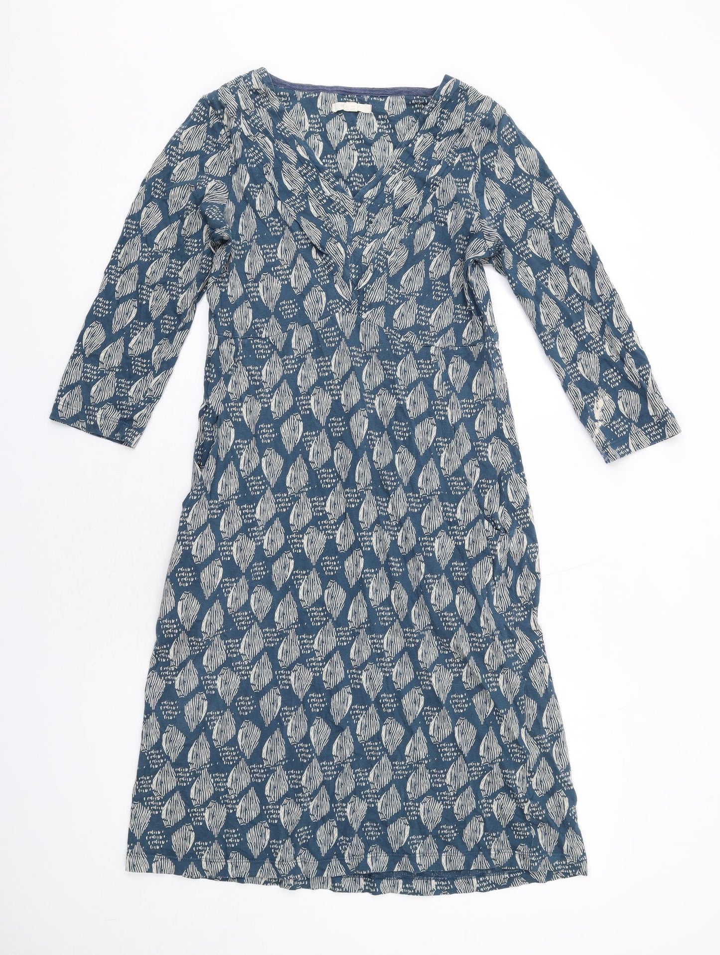 White Stuff Womens Blue Geometric Cotton A-Line Size 10 V-Neck Pullover