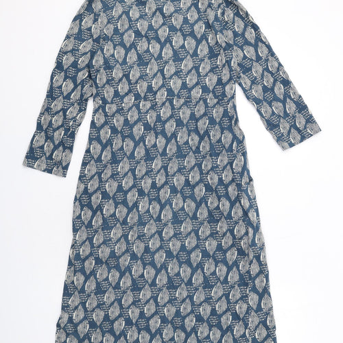 White Stuff Womens Blue Geometric Cotton A-Line Size 10 V-Neck Pullover