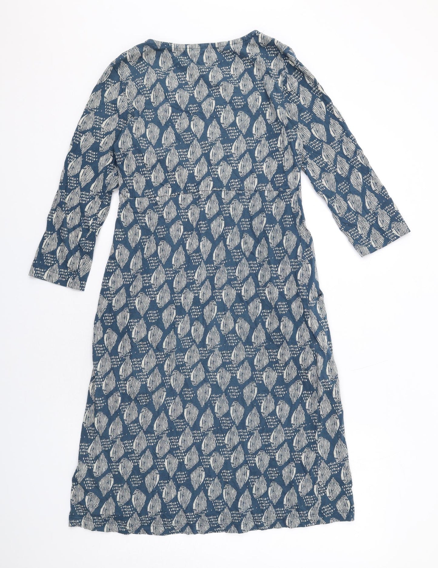 White Stuff Womens Blue Geometric Cotton A-Line Size 10 V-Neck Pullover