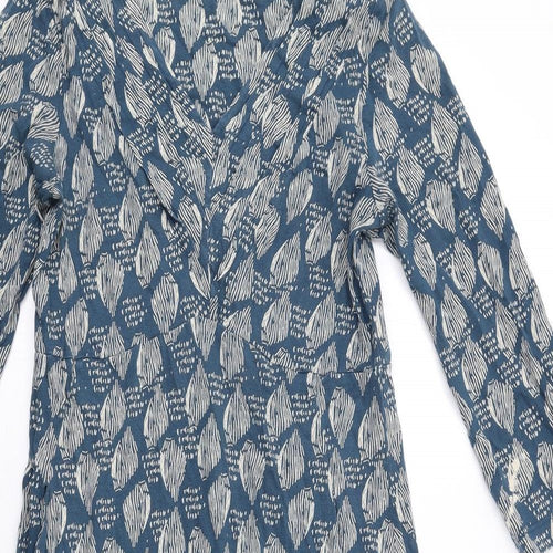 White Stuff Womens Blue Geometric Cotton A-Line Size 10 V-Neck Pullover