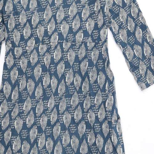 White Stuff Womens Blue Geometric Cotton A-Line Size 10 V-Neck Pullover