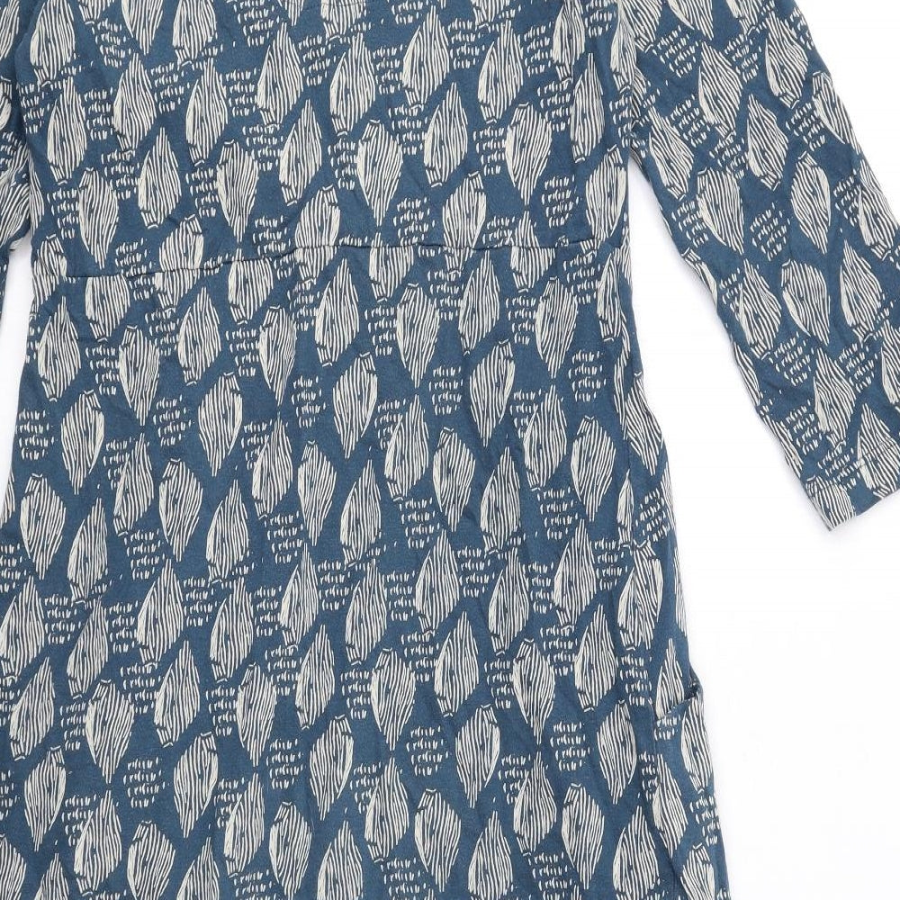 White Stuff Womens Blue Geometric Cotton A-Line Size 10 V-Neck Pullover