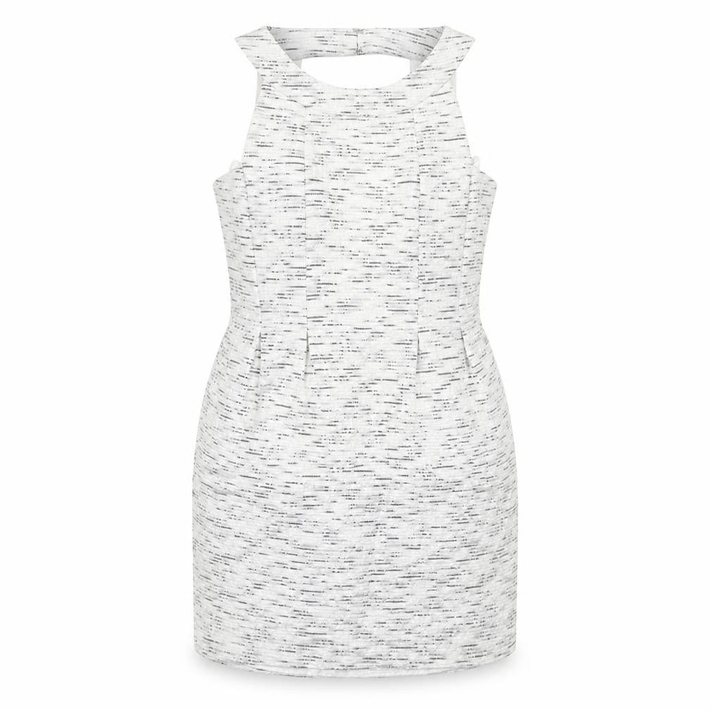 Front view of Coleen women’s white geometric polyester shift, size UK 12, round neck zip
