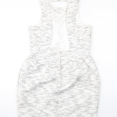 Coleen Womens White Geometric Polyester Shift Size 12 Round Neck Zip