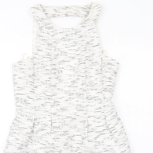 Coleen Womens White Geometric Polyester Shift Size 12 Round Neck Zip
